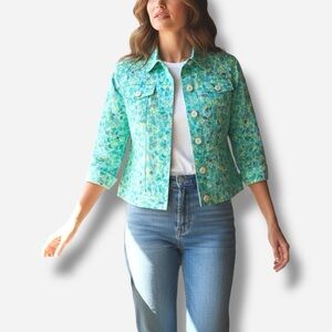 🌸Linear🌸 Button Up Shirt Top 3/4 Sleeve Sz Small